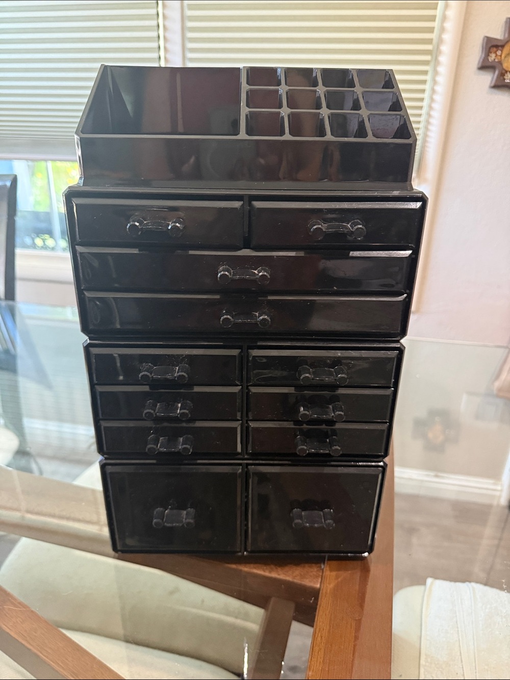 Black Modular Jewelry and Makeup Organizer with Drawers